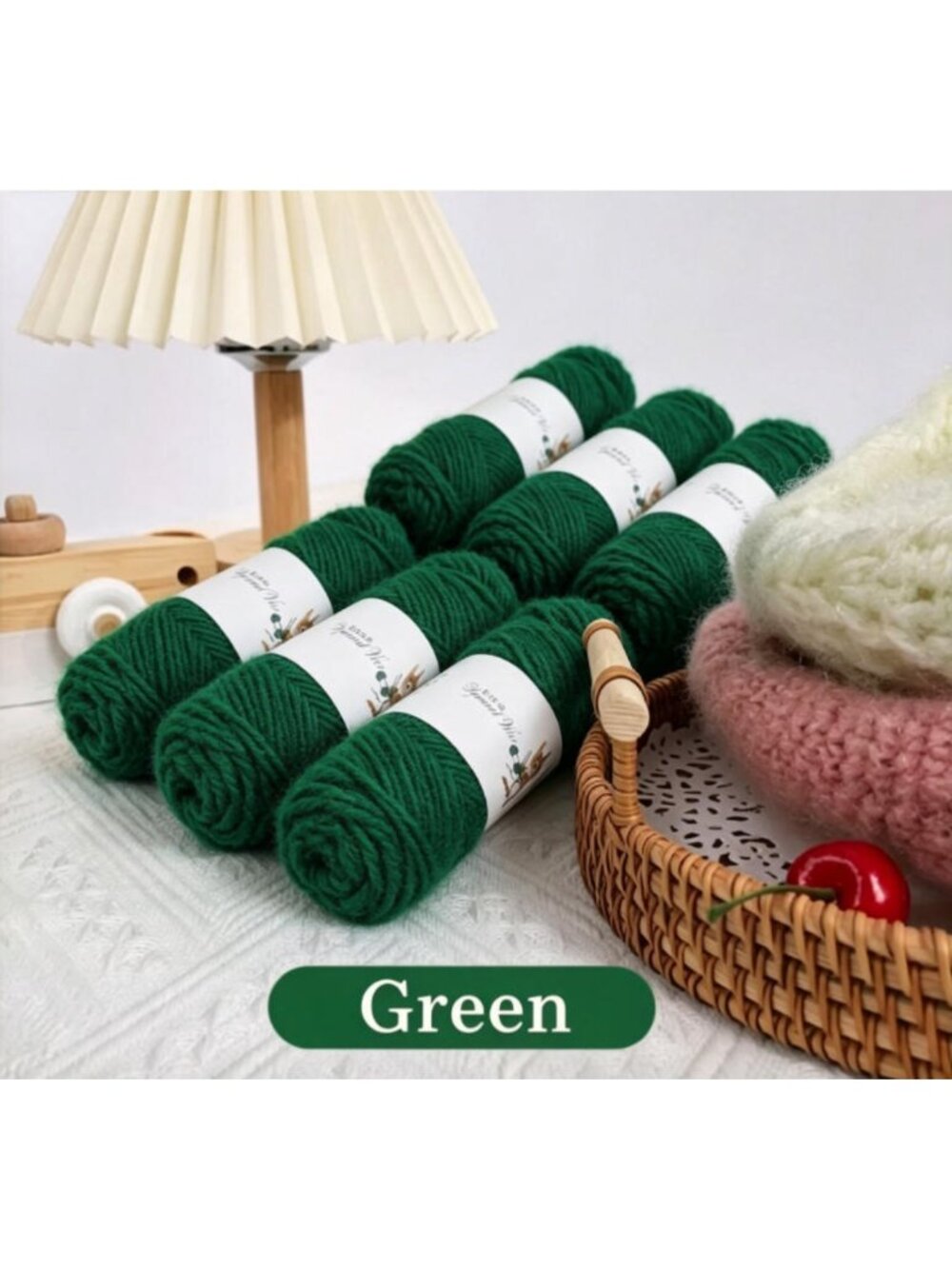 6 PCS Green Shiny Squirrel Fur Yarn Medium Thick Mohair Yarn for DIY